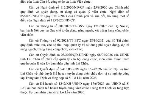 THÔNG BÁO Tuyển dụng viên chức Trung tâm Dịch vụ tổng hợp thuộc Ủy ban nhân dân xã Sì Lở Lầu năm 2026